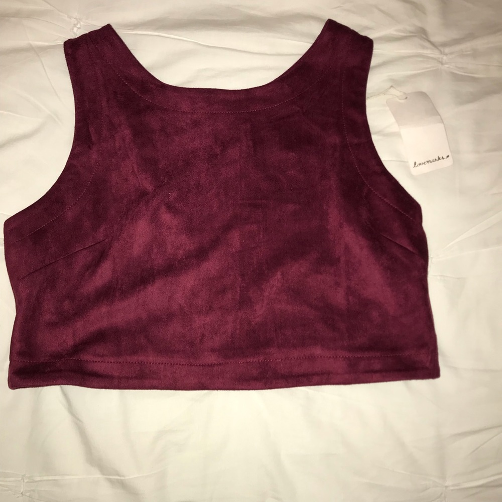 Burgundy suede crop top